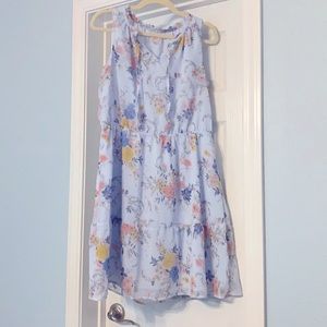 Blue Floral Patterned Sleeveless Dress